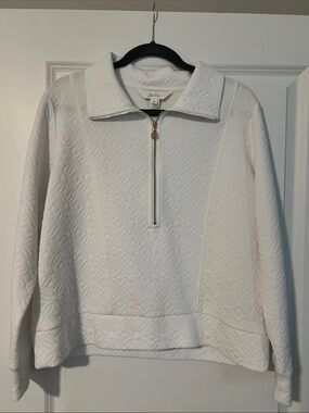 Lilly Pulitzer White Quilted Half-Zip Pullover with Gold Zipper size M